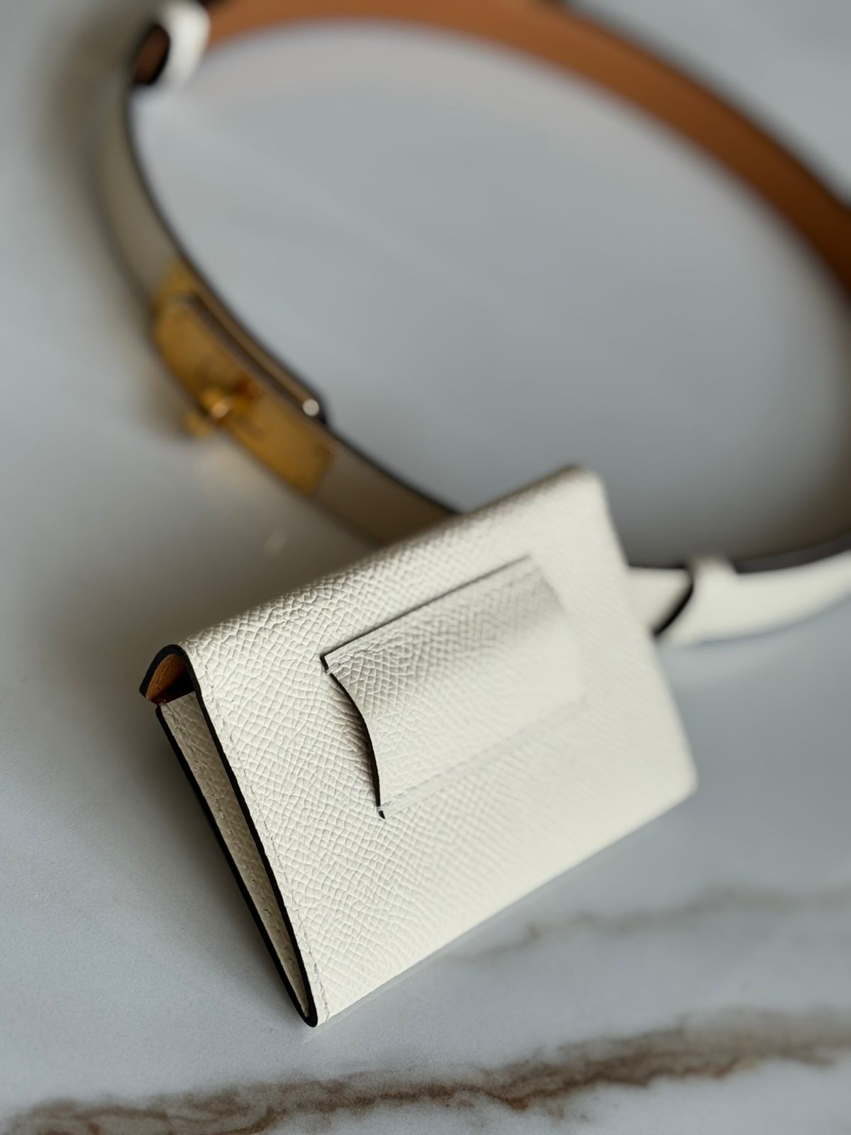 Ceinture Kelly Pocket 18 en cuir Beige