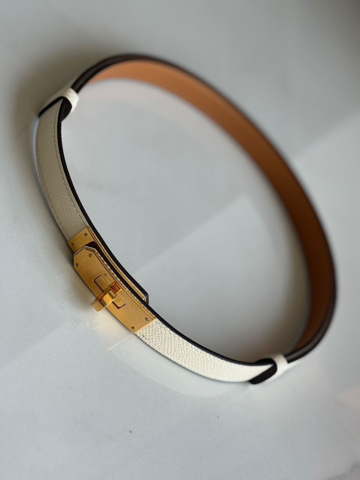 Ceinture Kelly Pocket 18 en cuir Beige